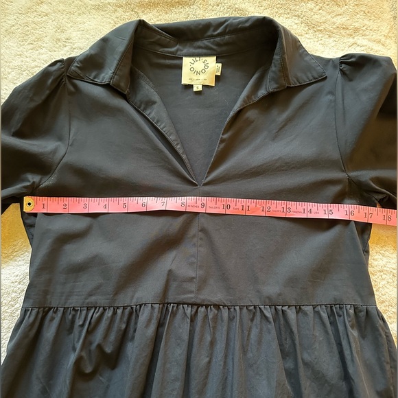 Lili Sidonio size S navy cotton poplin v-neck tiered dress with collar. - Picture 4 of 10